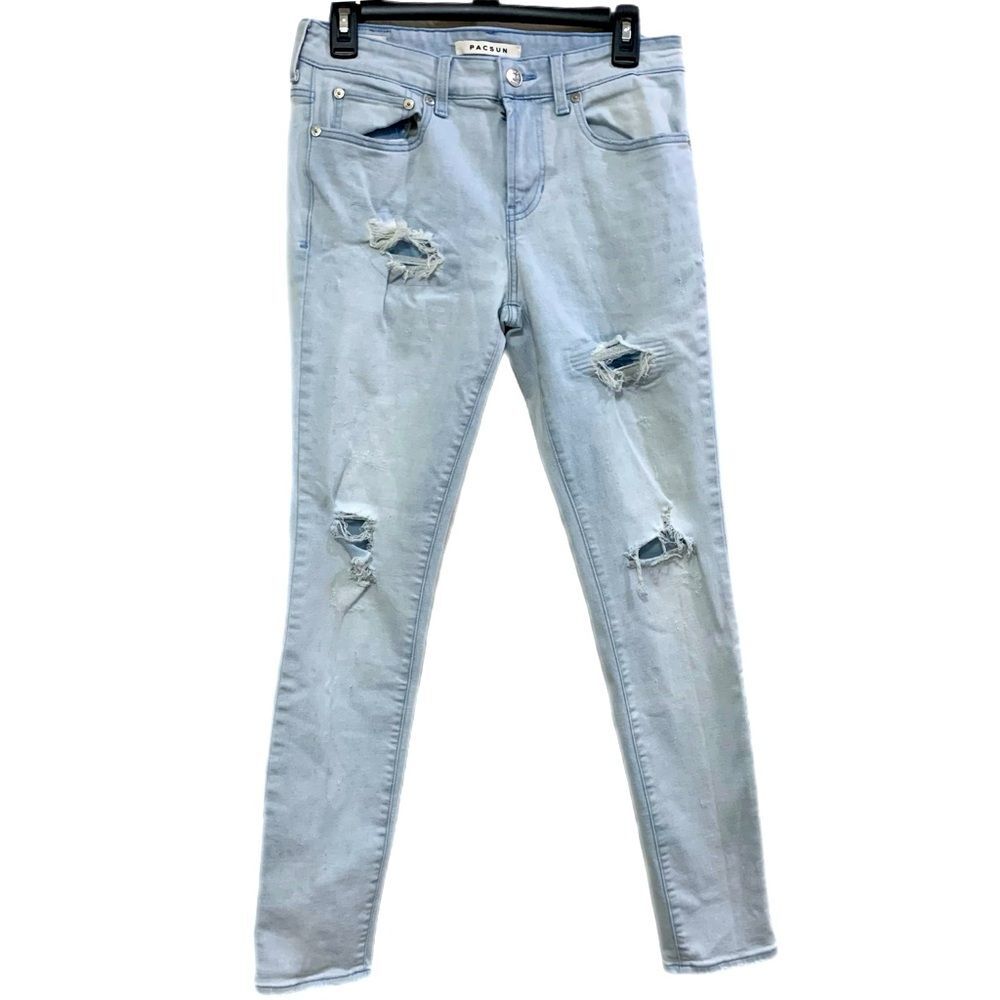 PACSUN Stacked Skinny Distressed light wash Jeans Women’s 29x30 Rise 9”.